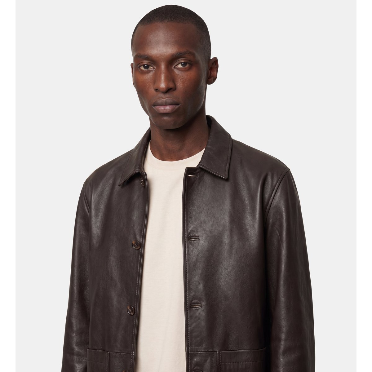 Veste droite torkuir cuir marron cafe, GALERIES LAFAYETTE