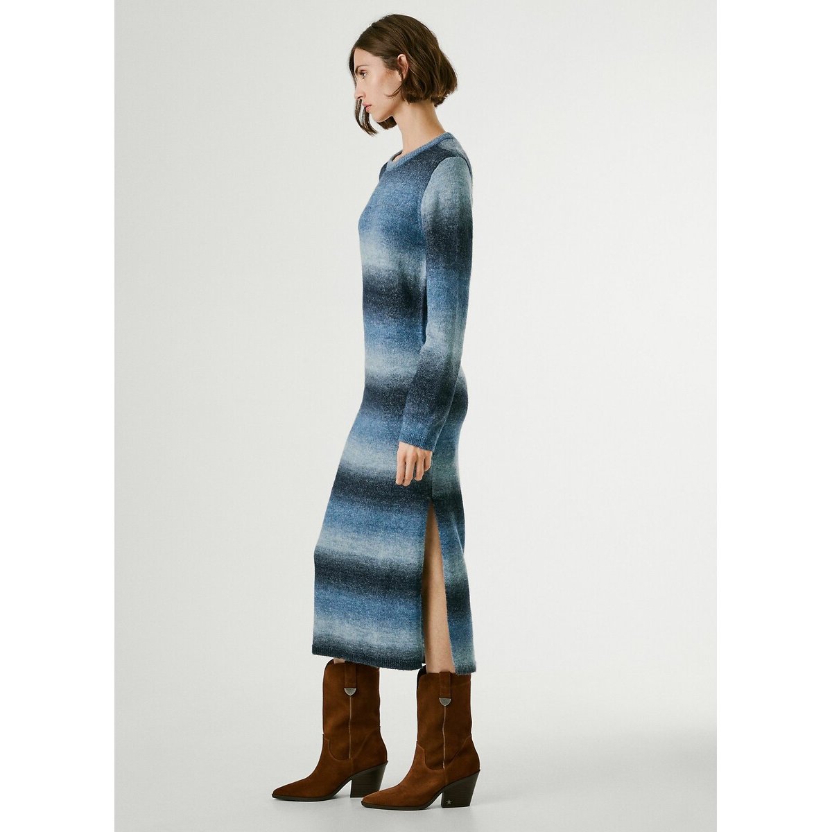 Robe longue en maille COLOMBE bleu rayé, PEPE JEANS