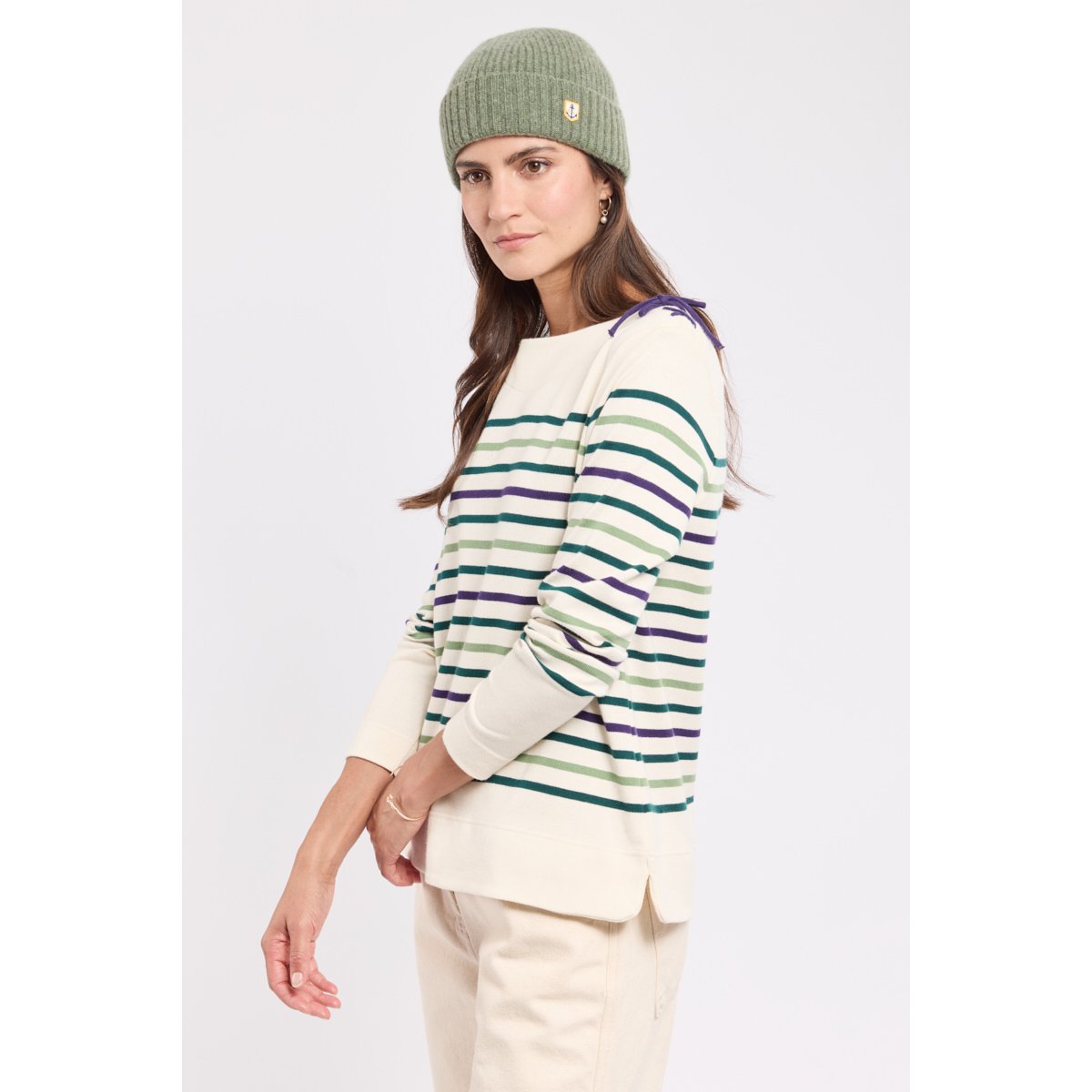 Marinière épaule avec lacet en coton nature/dark sea/amazon/mel, ARMOR-LUX