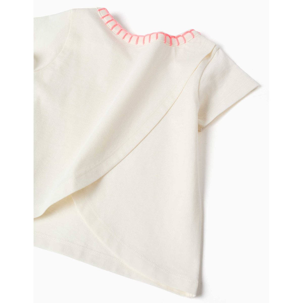 T-shirt en coton avec col brodé beige clair, ZIPPY