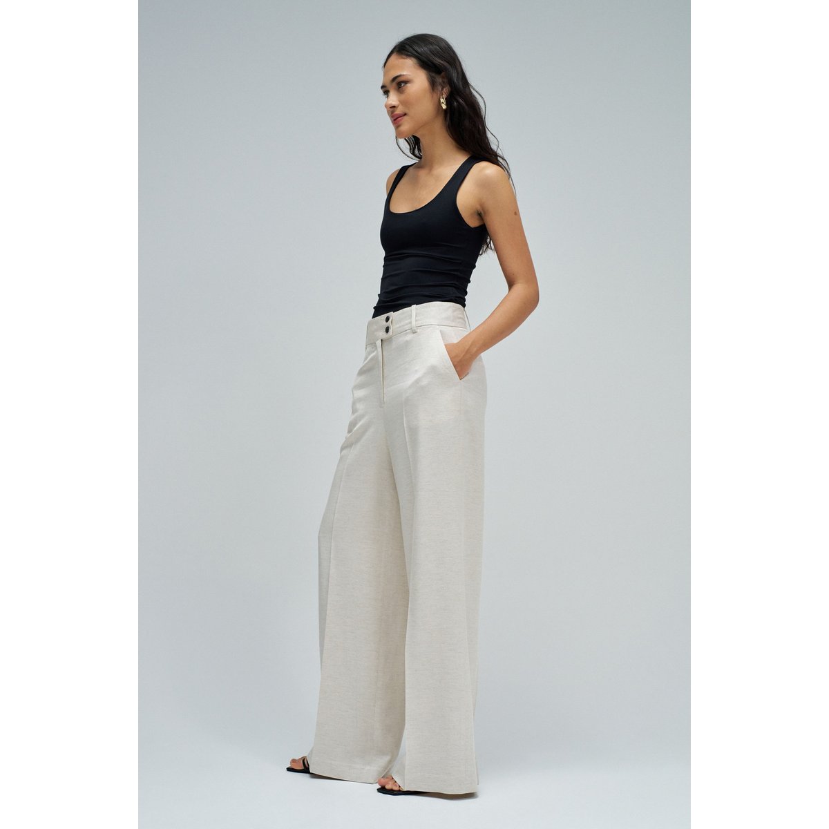 PANTALONS CHINO WIDE EN LIN beige, SALSA JEANS