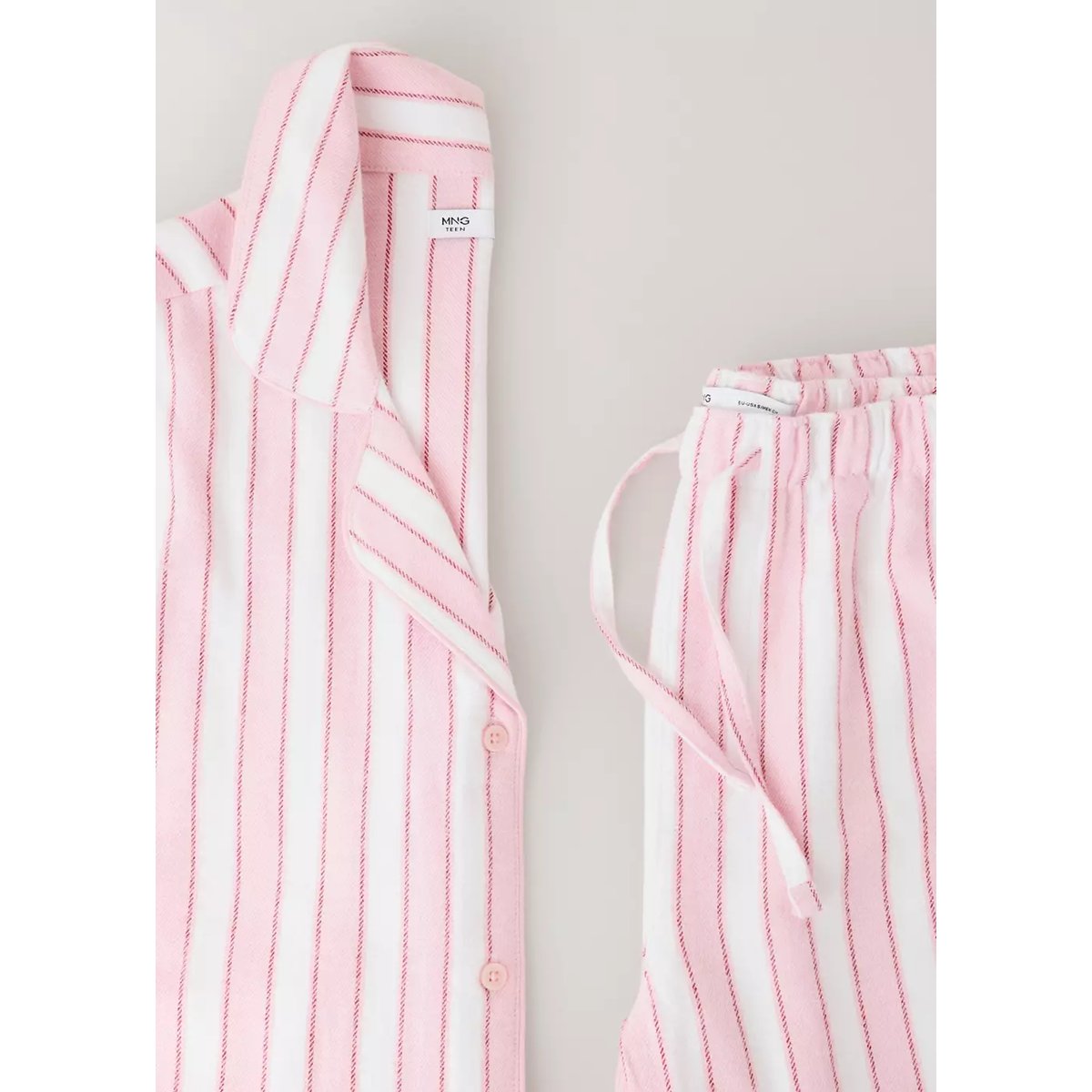 Pyjama en coton à rayures avec liserés rose, MANGO TEEN
