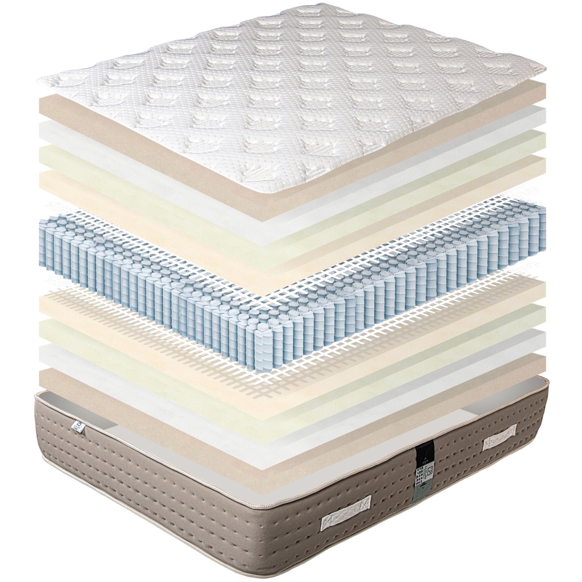 Ensemble literie ressorts ensachés 26 cm avec sommier bois massif blanc blanc, HOME MAISON