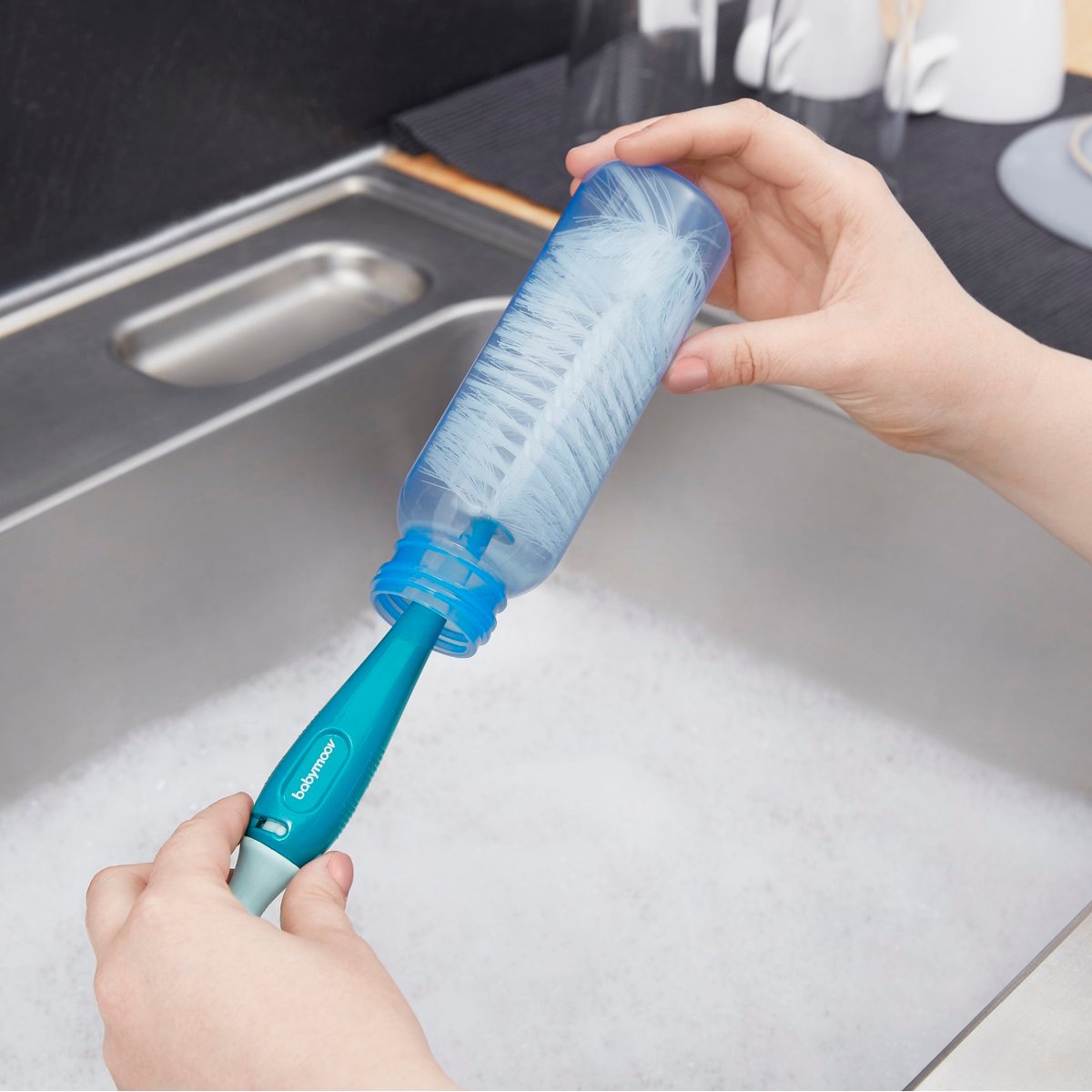 Goupillon biberon avec brosse tétine blanc, BABYMOOV