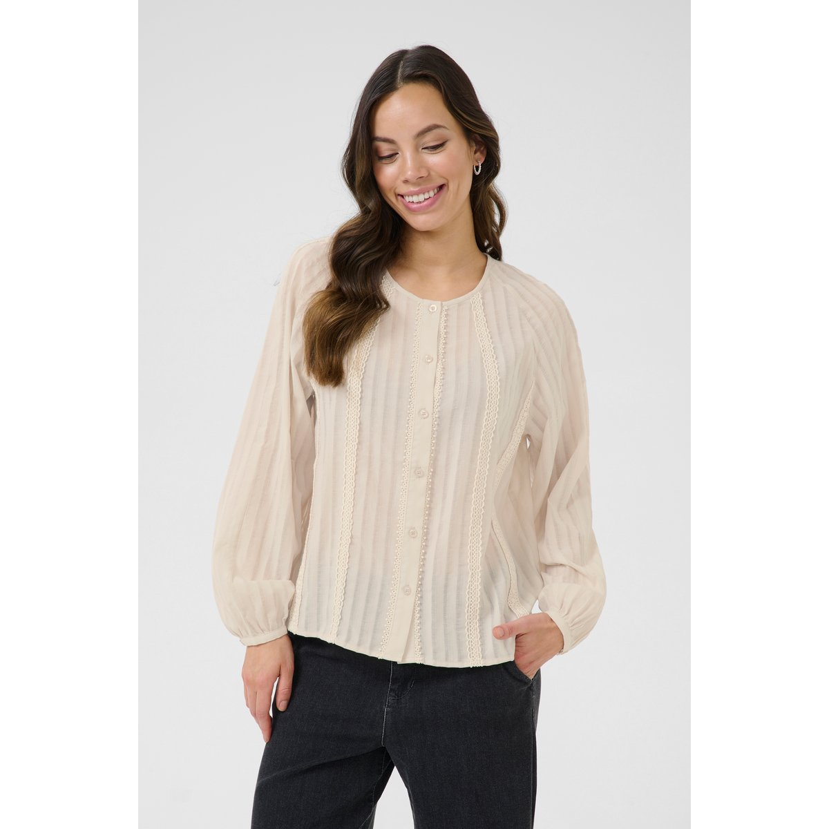 Chemise à manches longues beige ancient scroll, CREAM