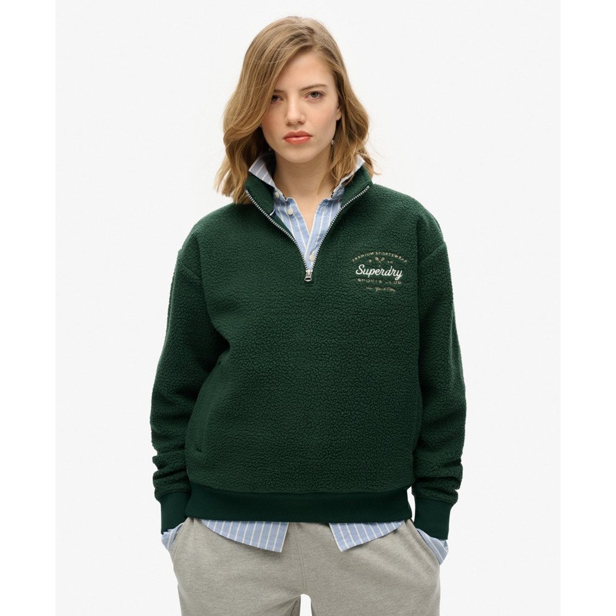 Sweat en polaire à col camionneur Country Club vert émail, SUPERDRY