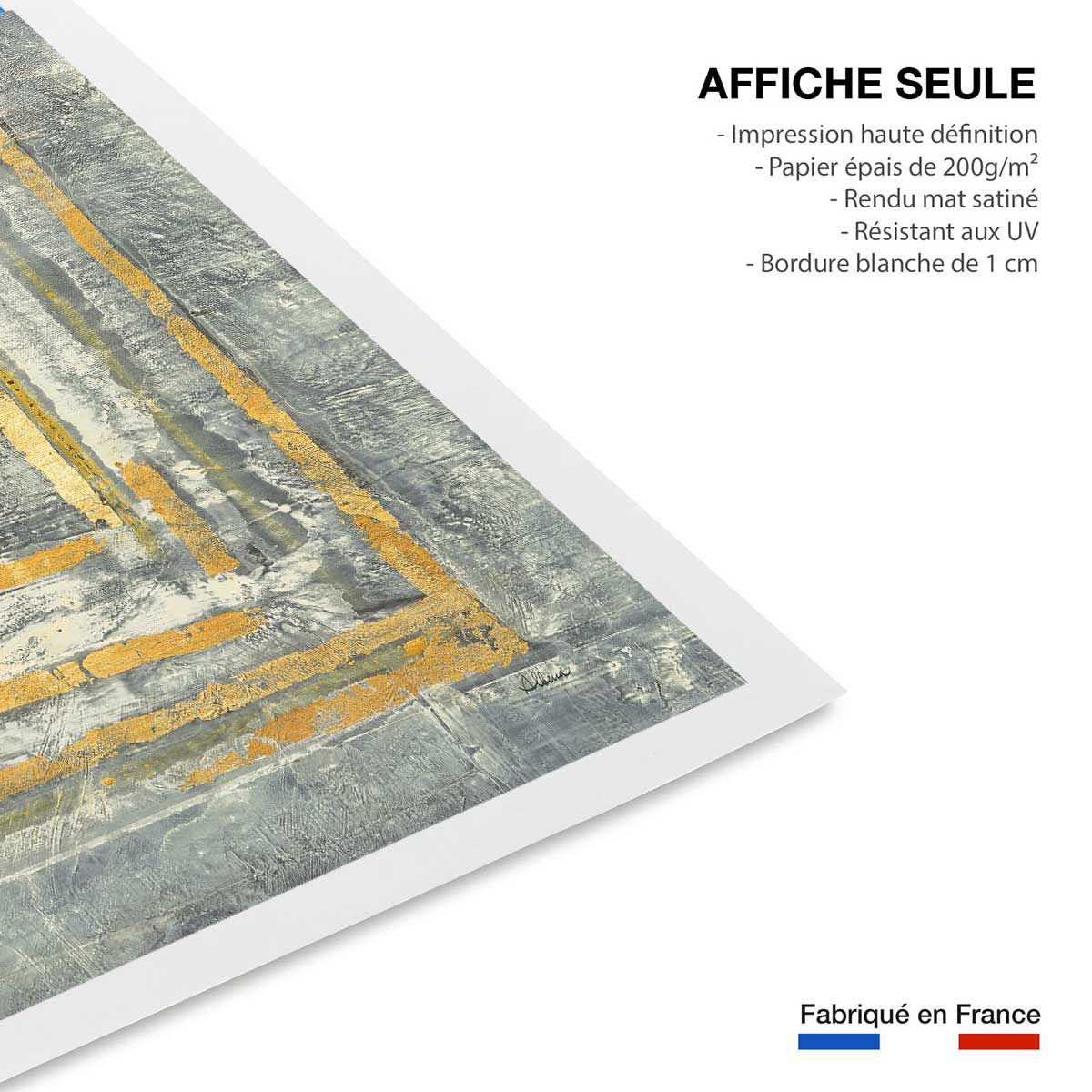 Affiche Abstrait d'or et de blanc affiche seule, HEXOA