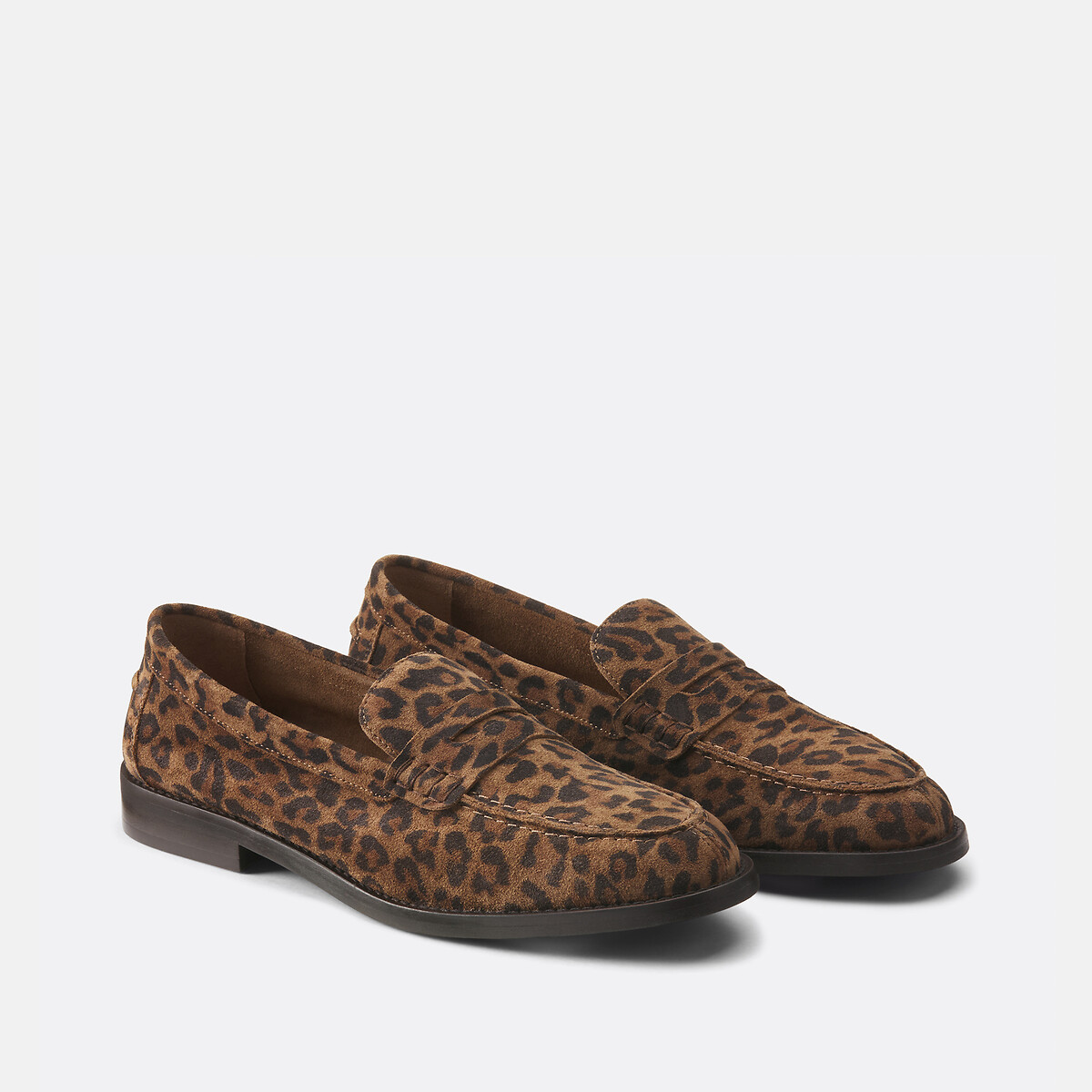 Mocassins cuir motif léopard, Signature PHILIPPINE imprimé fond marron, LA REDOUTE COLLECTIONS