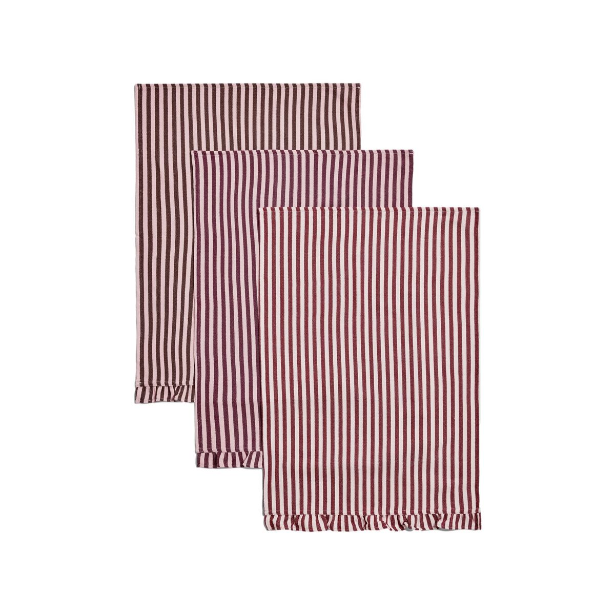 Torchon tissé à rayures et volants, lot de 3 rouge bordeaux, NEXT