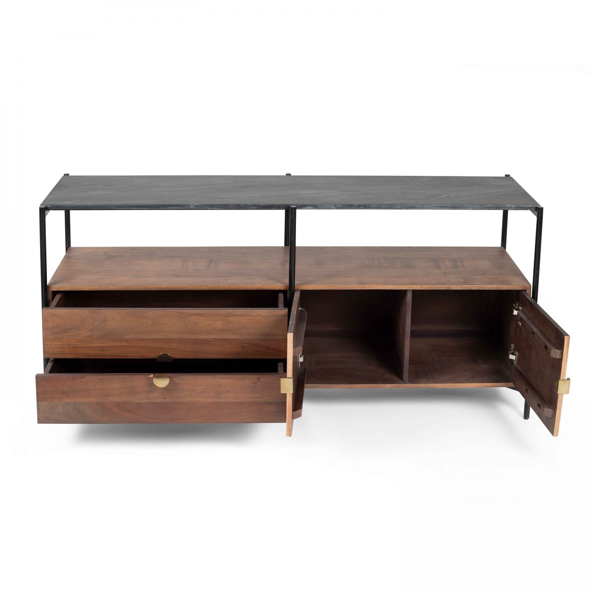 Meuble TV en acacia avec plateau en marbre 152 cm, MONA marron, OVIALA
