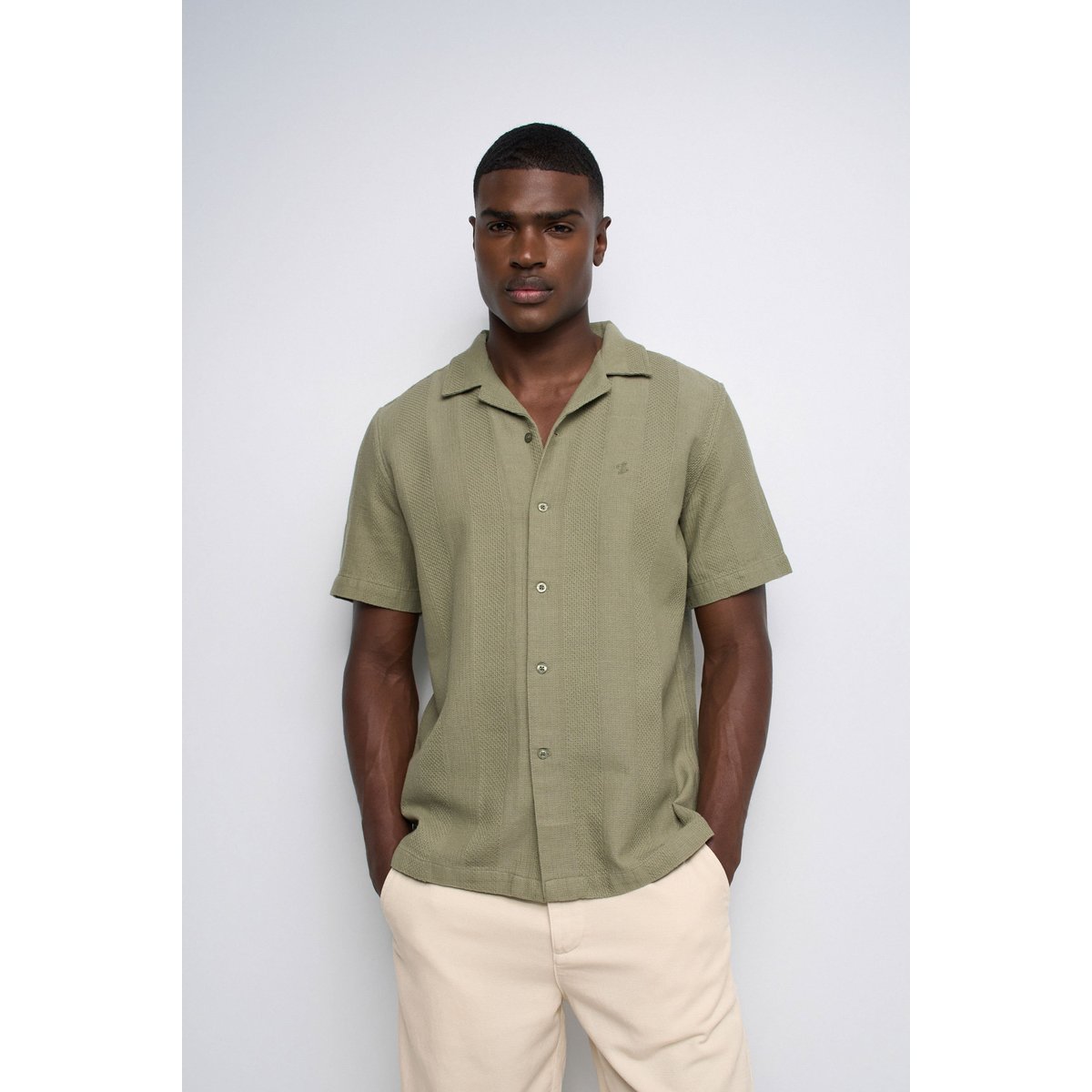CHEMISE TEXTURÉE À MANCHES COURTES vert, SALSA JEANS