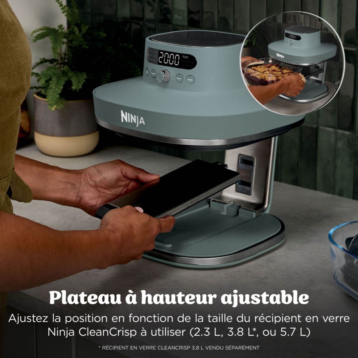 Friteuse sans huile CRISPi PRO 7-en1, 2 récipients en verre de 5.7 et 2.3L, AS101EUGY, Vert Ash Grey couleur unique, NINJA