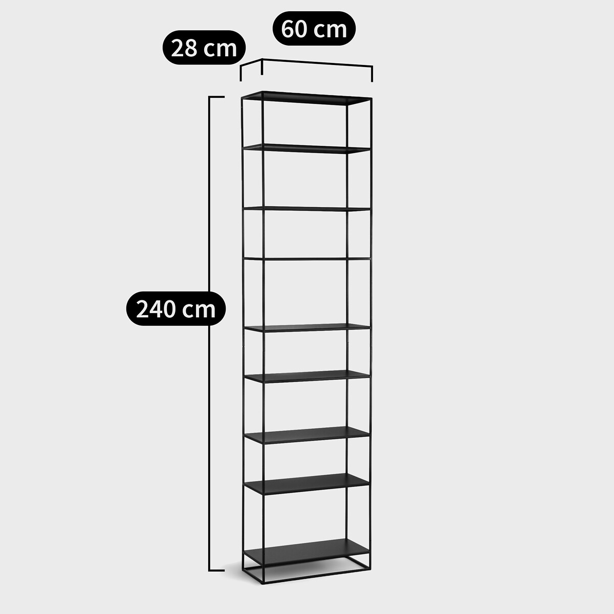 Bibliothèque haute, en métal acier, hauteur 240 cm, MIVA noir, LA REDOUTE INTERIEURS