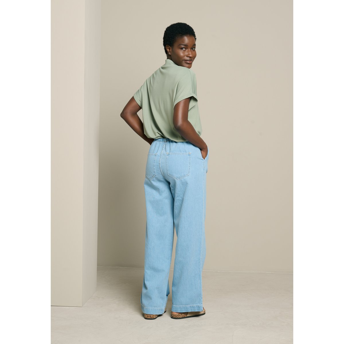 Pantalon large denim léger blue bleached, LOLALIZA