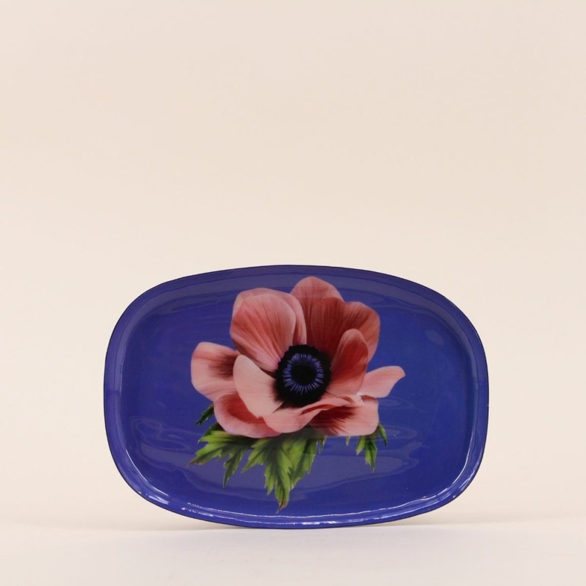 Plateau en métal laqué violet fleuri 20x14cm violet, HASHTAG DECO