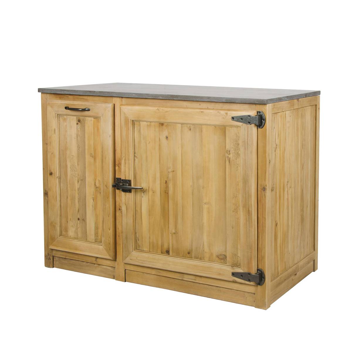 Meuble bas de cuisine en bois recyclé et pierre bleue CHAMPÊTRE bois clair, MADE IN MEUBLES