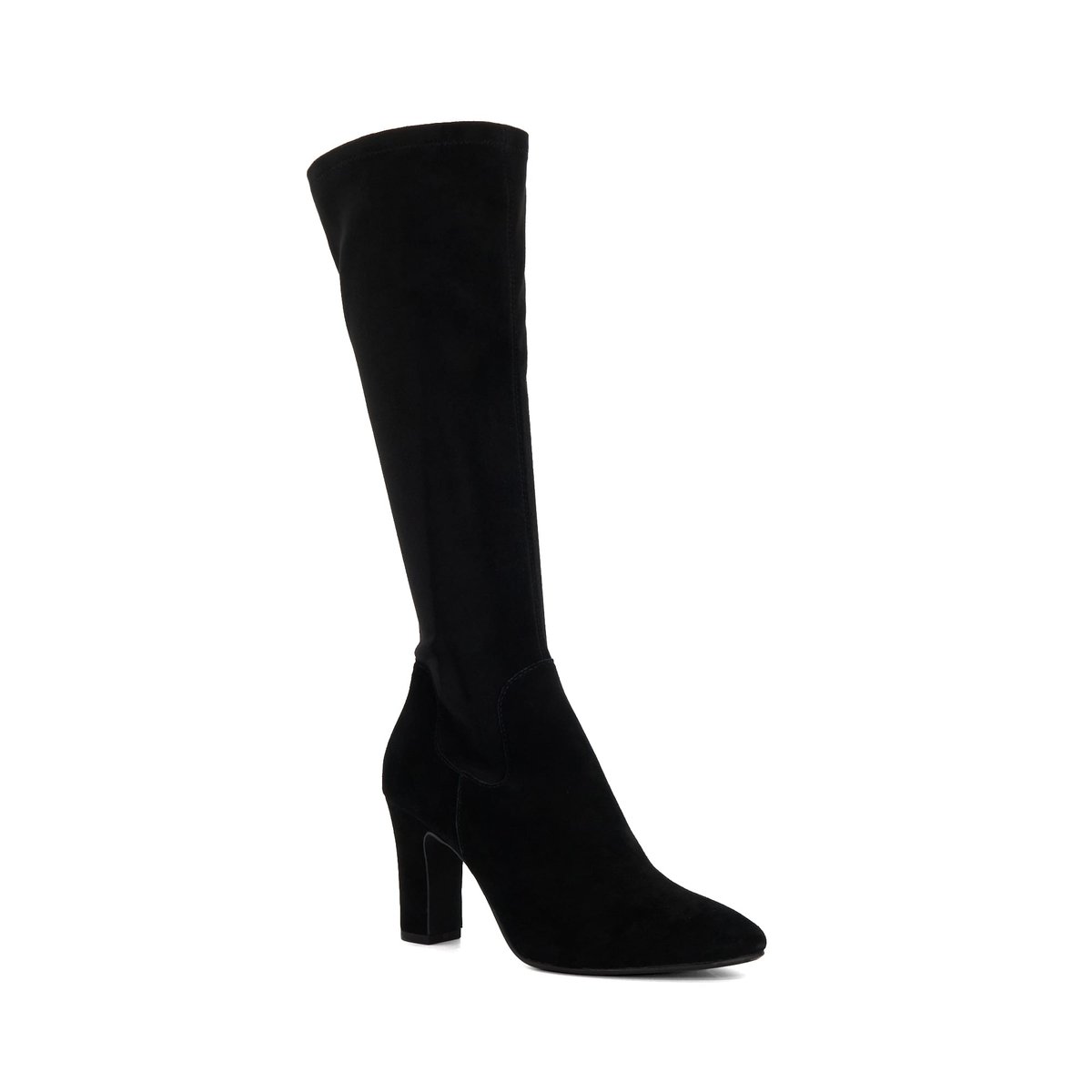 Bottes à bout en amande et talon carré coupe large - Wide Fit SIMPLE black-suede mix, DUNE LONDON