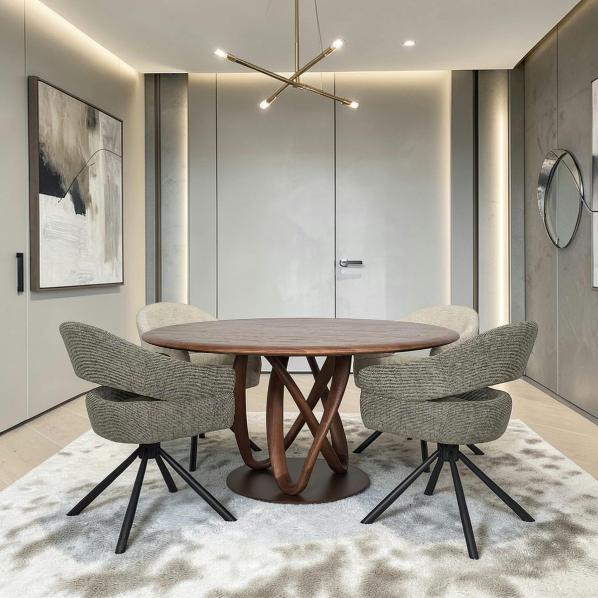 Table ronde bois de frêne à pied design torsadé Ø150 cm ALDER marron, PIER IMPORT