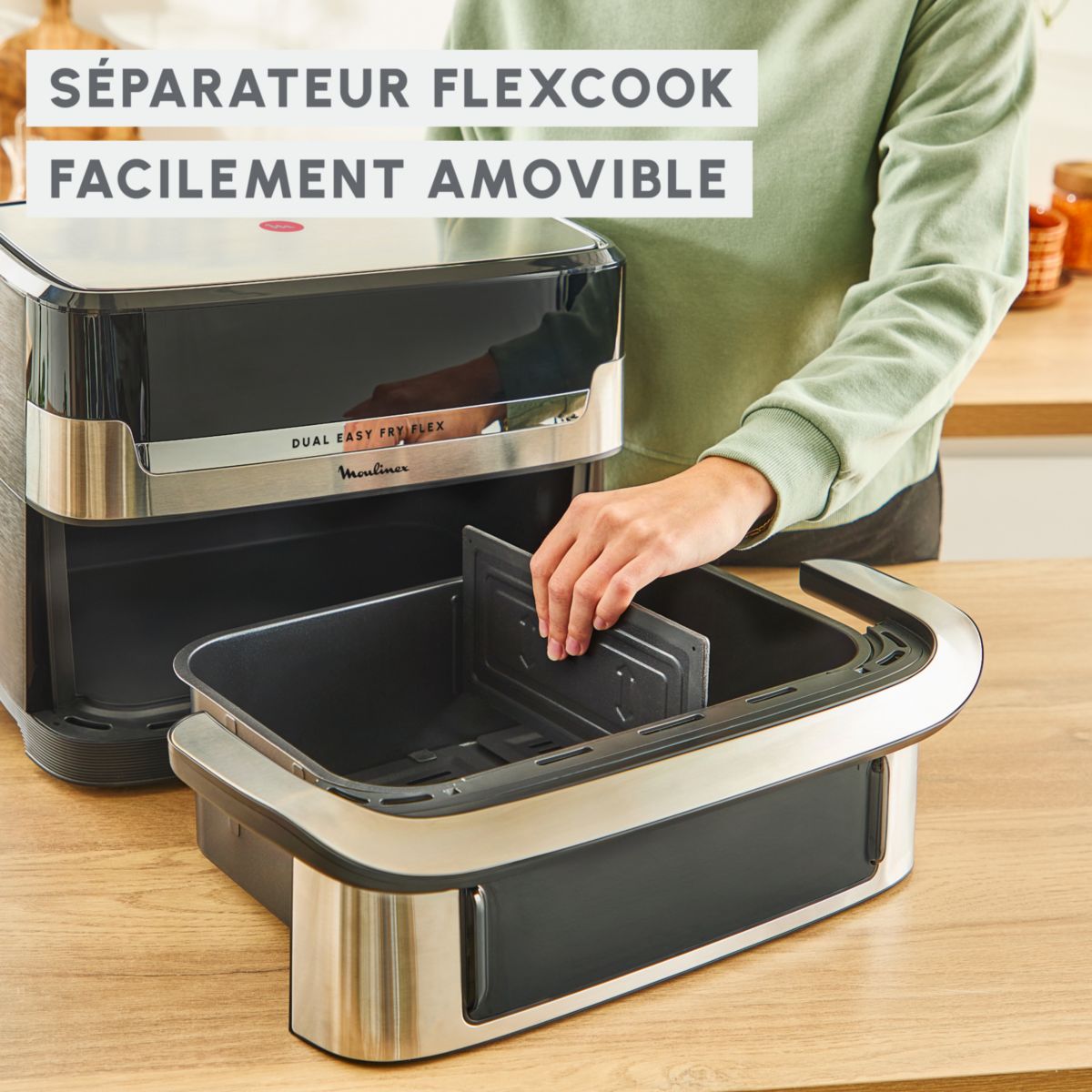 Friteuse sans huile Easy Fry Dual Flex EZ922DF0 acier, MOULINEX