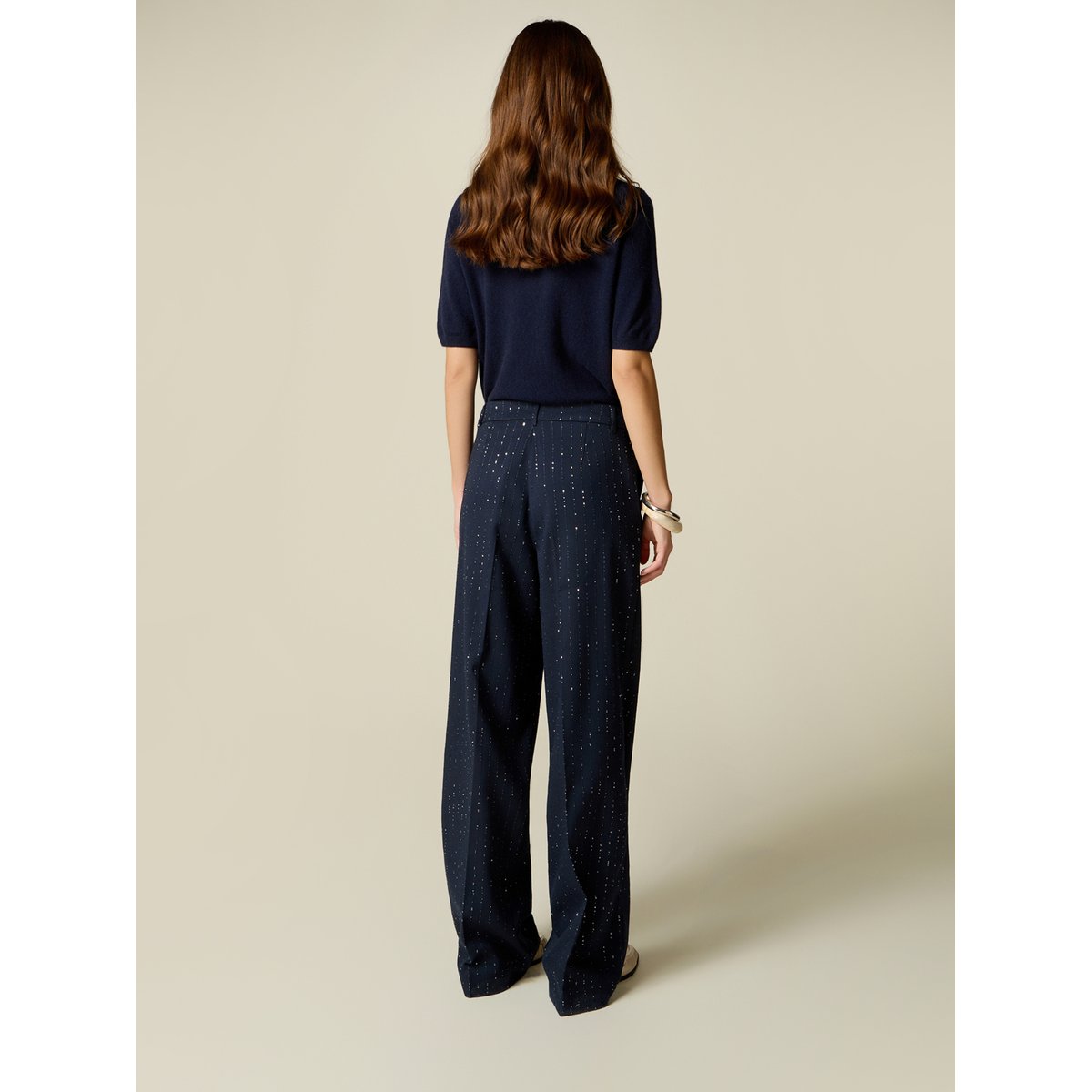 Pantalon palazzo avec micro cristaux bleu, OLTRE