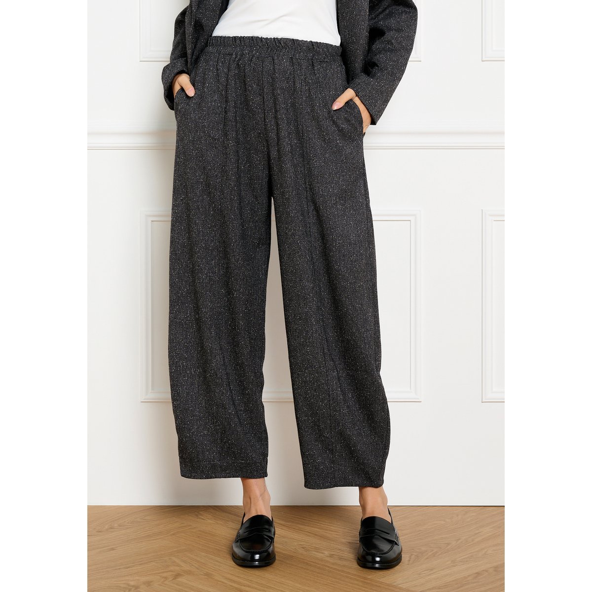 Pantalon barrel effet laine gris fonce, LOLALIZA