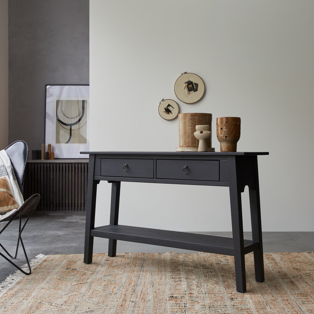 Console en Pin massif, THAKI BLACK noir, TIKAMOON
