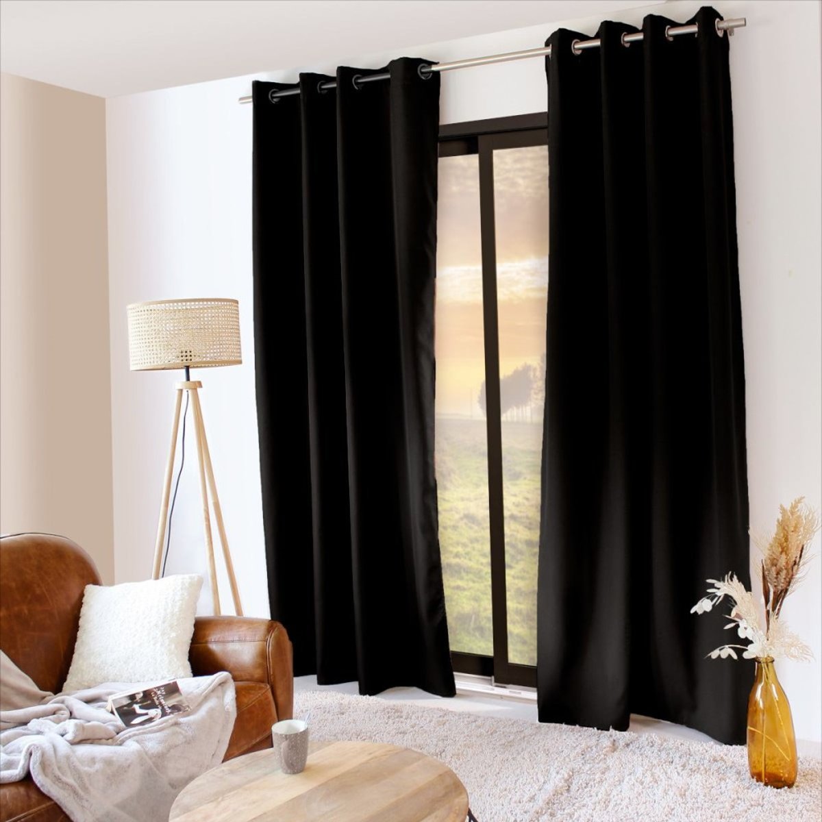 Rideau occultant 135x240 Thermique verso polaire ecru noir, DECORATIE