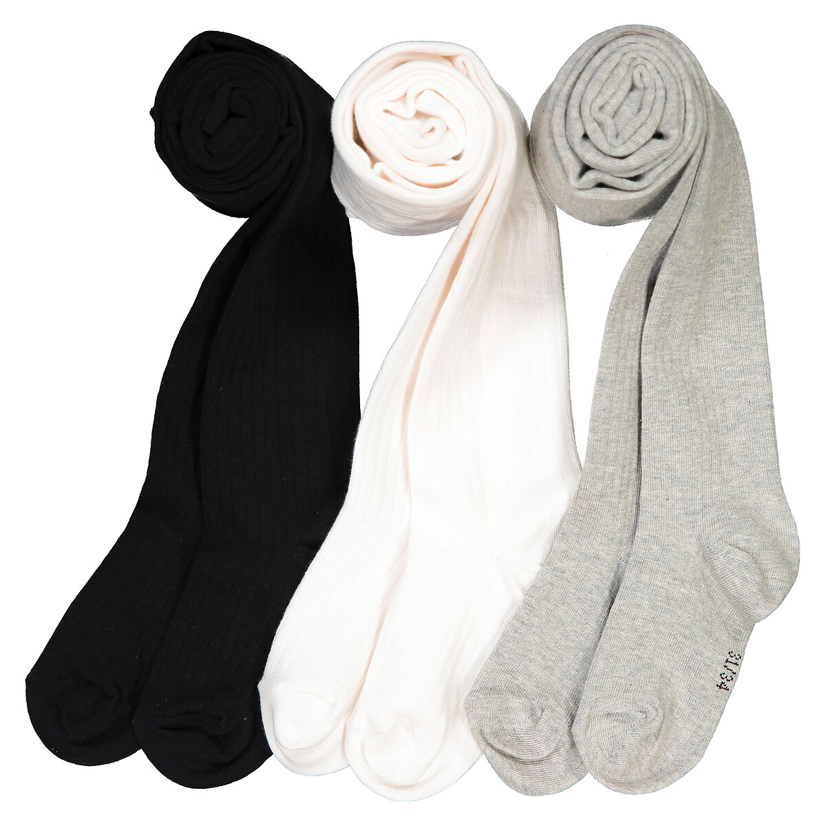 3er-Pack gerippte Strumpfhosen ecru + grau meliert + schwarz, LA REDOUTE COLLECTIONS