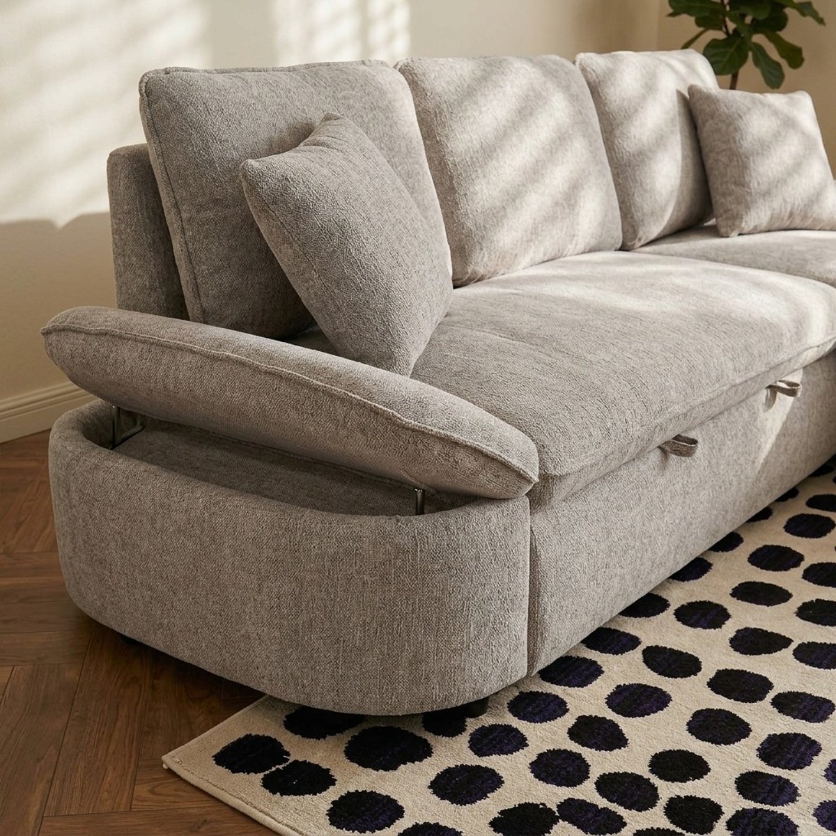 Canapé d'angle convertible tissu LORMA beige, BAÏTA