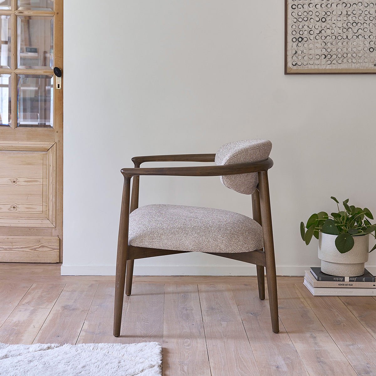 Fauteuil en bois et tissu texturé  CÔME beige chiné, BERAH GETAH