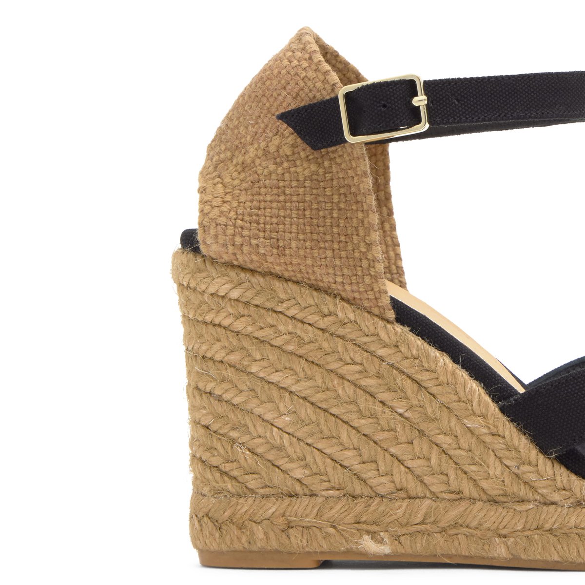 Sandales compensées en coton bio et jute tressée à bride cheville BRUNA PLATFORM noir, CASTANER