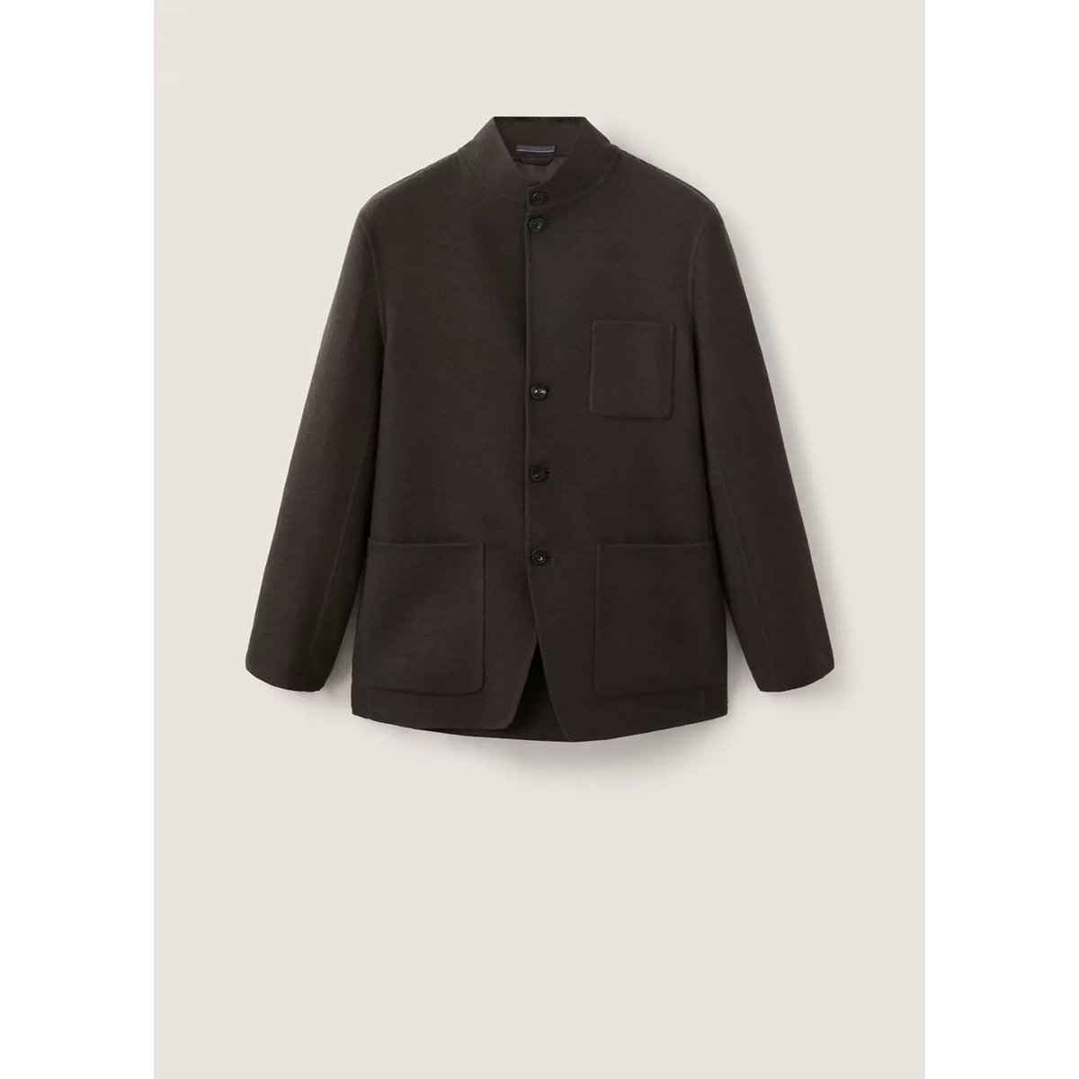 Blazer à col cheminée 100 % laine coupe slim fit marron, MANGO MAN