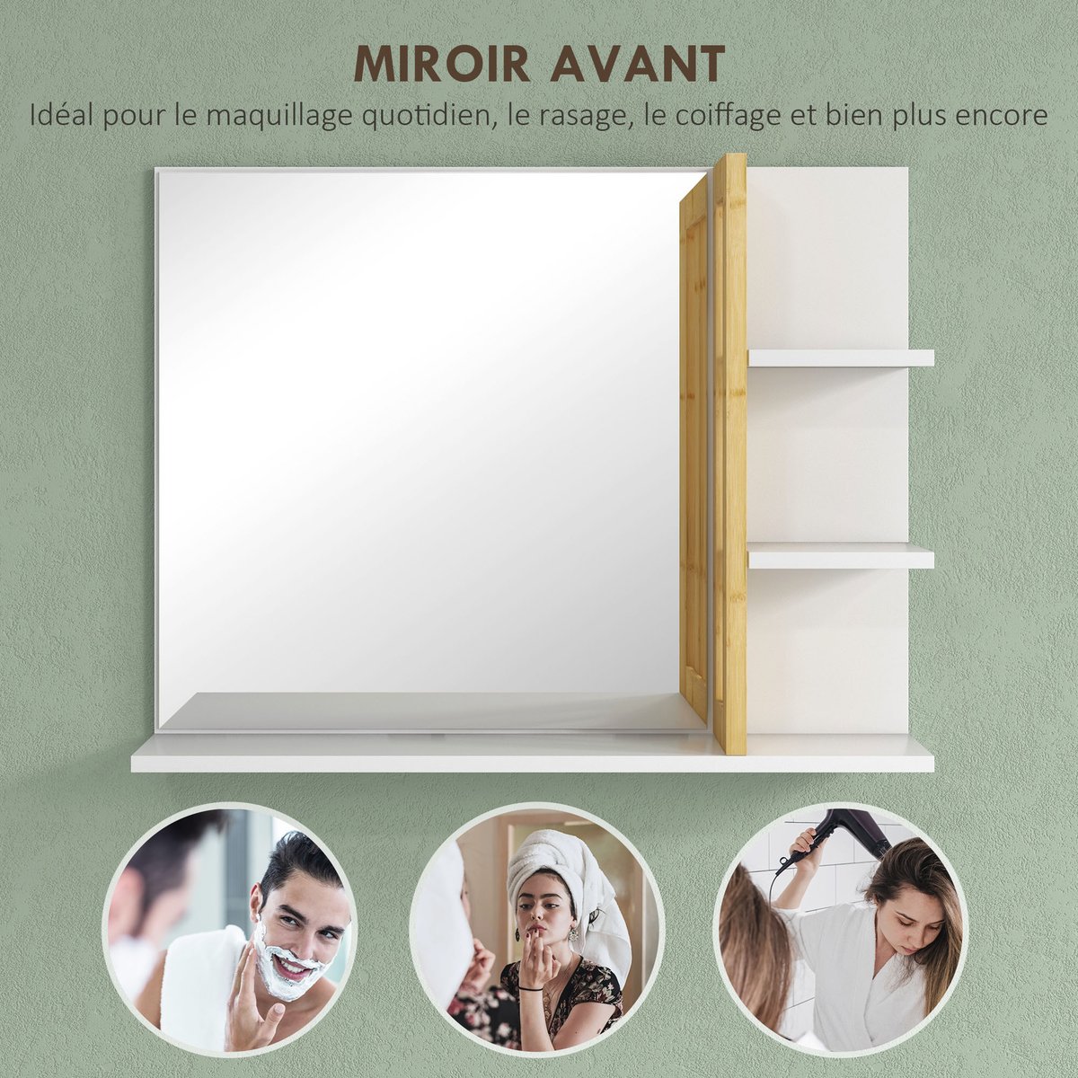 Miroir de salle de bains Bambou Blanc blanc, HOMCOM