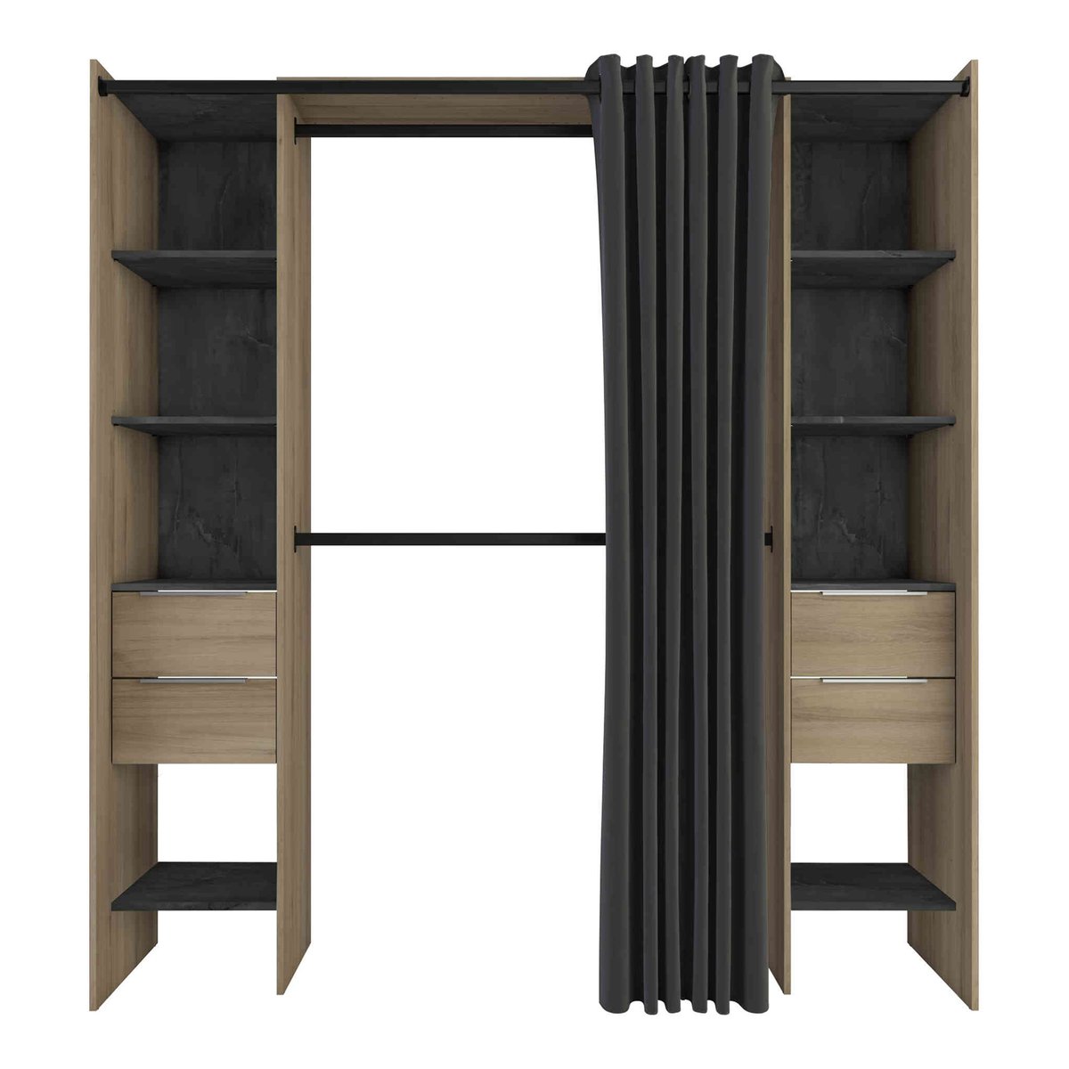 Dressing ouvert avec rideau, extensible bois naturel, TERRE DE NUIT