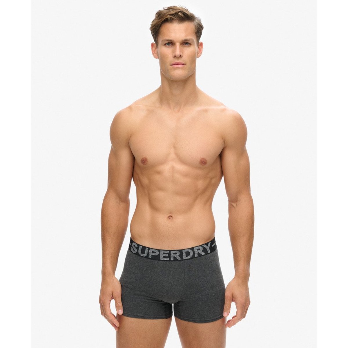 Lot de trois boxers en coton bio noir corbeau chiné, SUPERDRY
