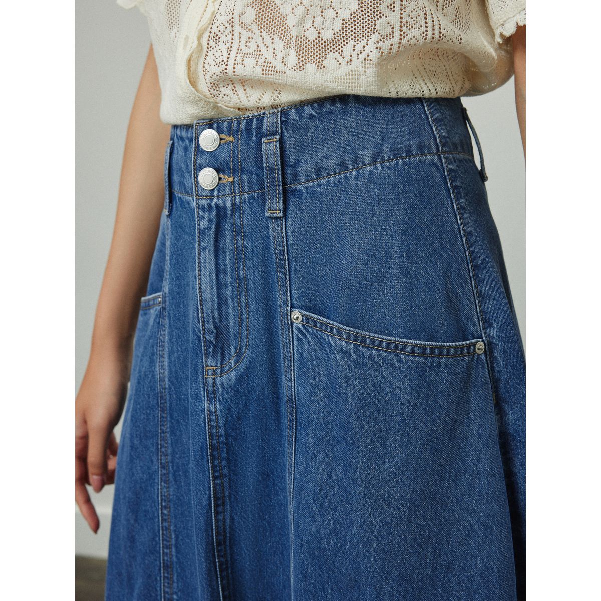Jupe longue en jean bleu moyen, NEXT
