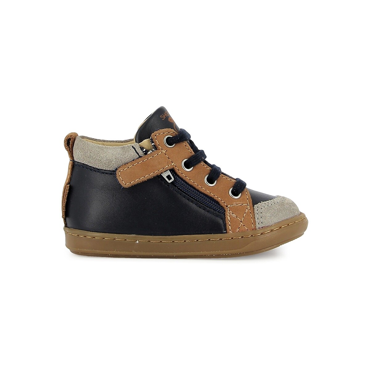 Scarpe da ginnastica in pelle con zip, BOUBA BI ZIP marine/cammello, SHOO POM