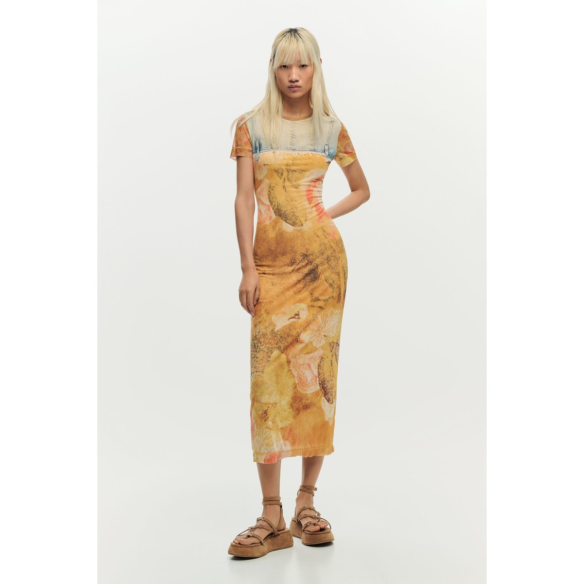 Robe slim hybride jaune, DESIGUAL