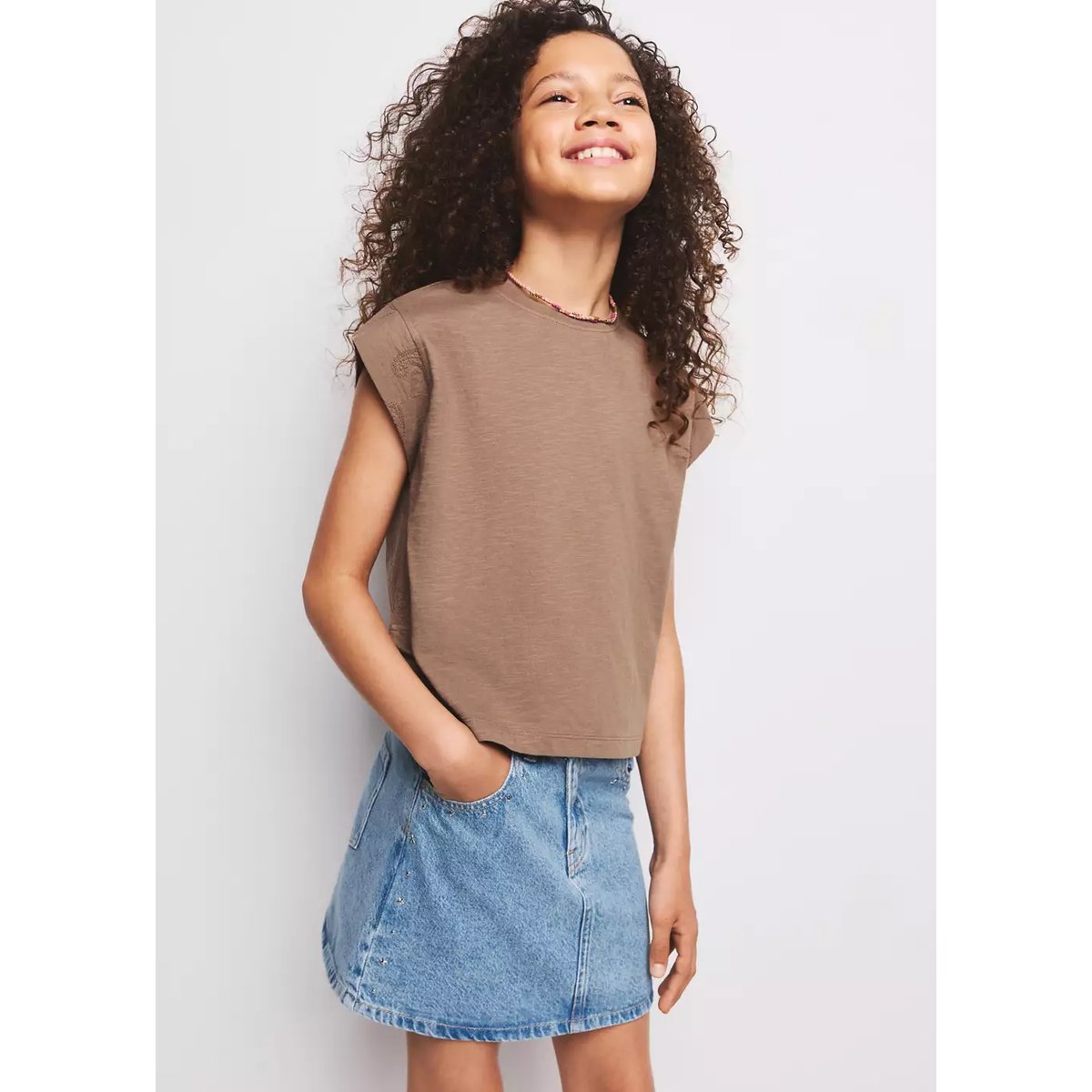 Jupe en jean à clous bleu moyen, MANGO KIDS