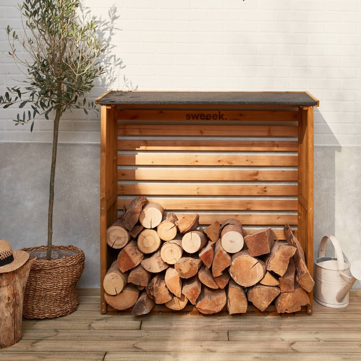 Abri bûches bois de sapin 120cm MERISIER naturel, SWEEEK