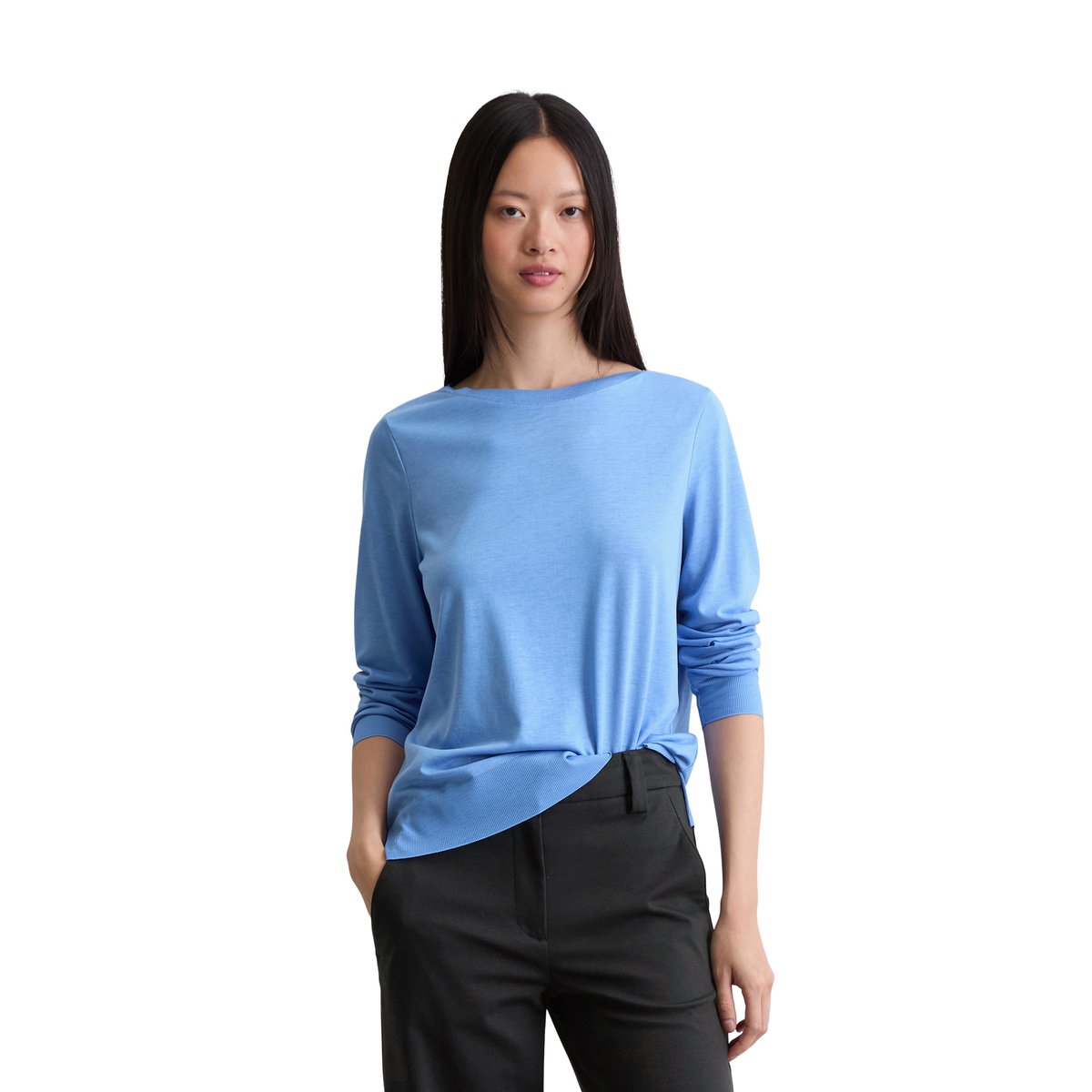 Manchette longue de luxe régulière en mélange de TENCEL™ Lyocell et de coton bleu clair, MARC O'POLO
