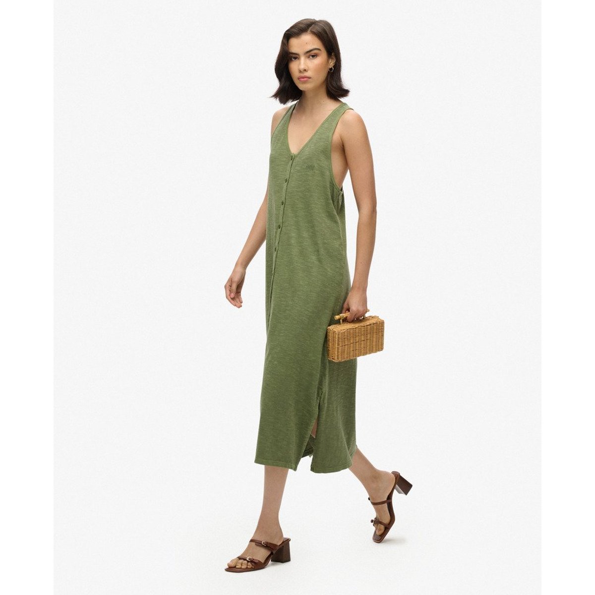 Robe de plage mi-longue en jersey vert olive kaki, SUPERDRY