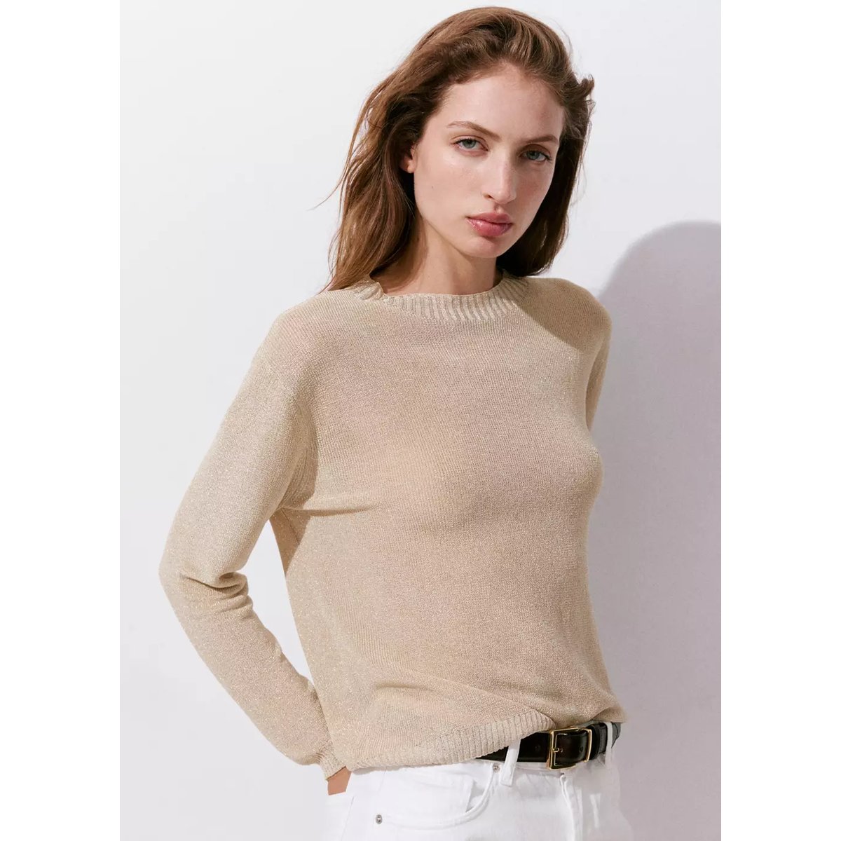 Pull-over maille fil textile or, MANGO