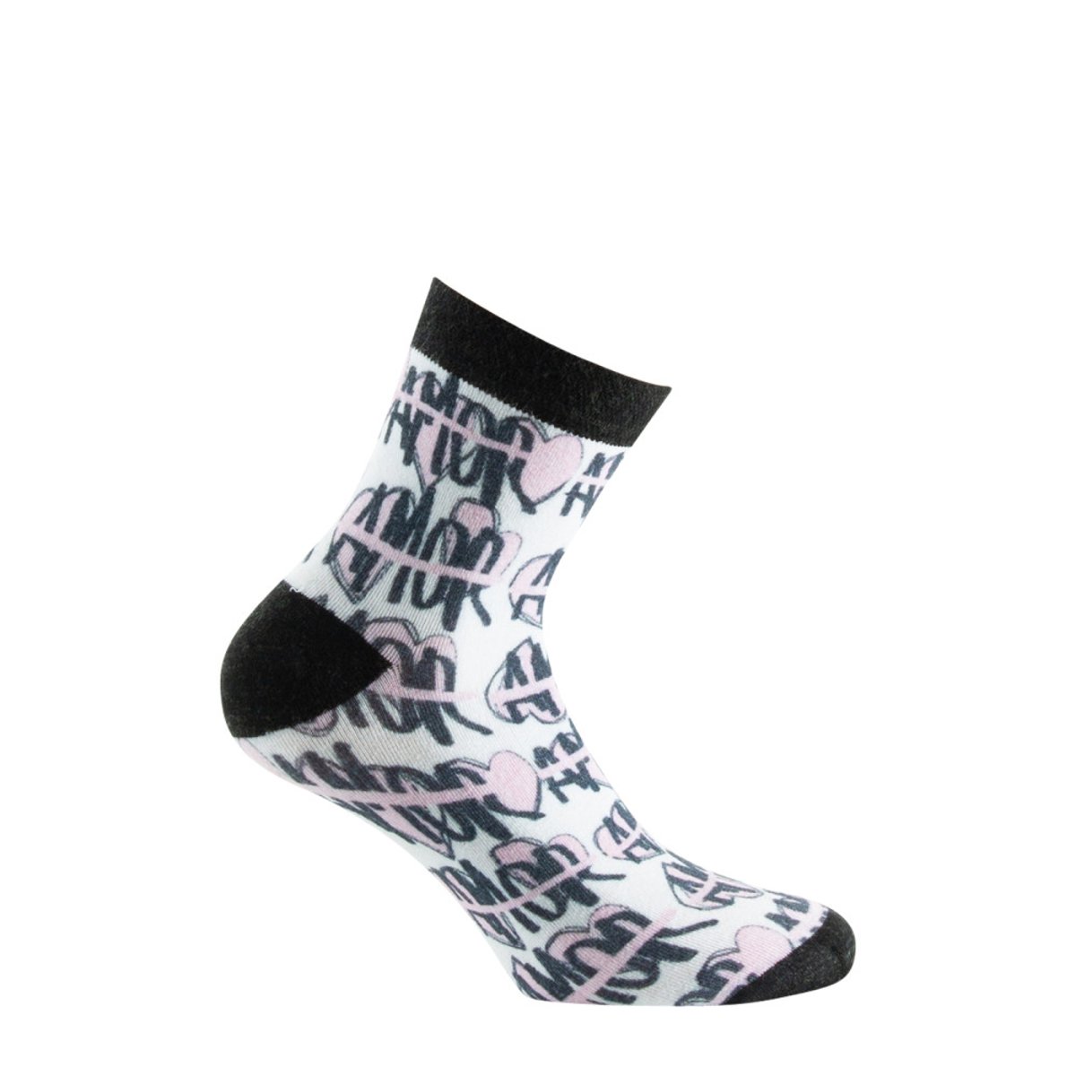 Socquette en viscose de bambou motif écriture 'AMOR' rose noir, KINDY
