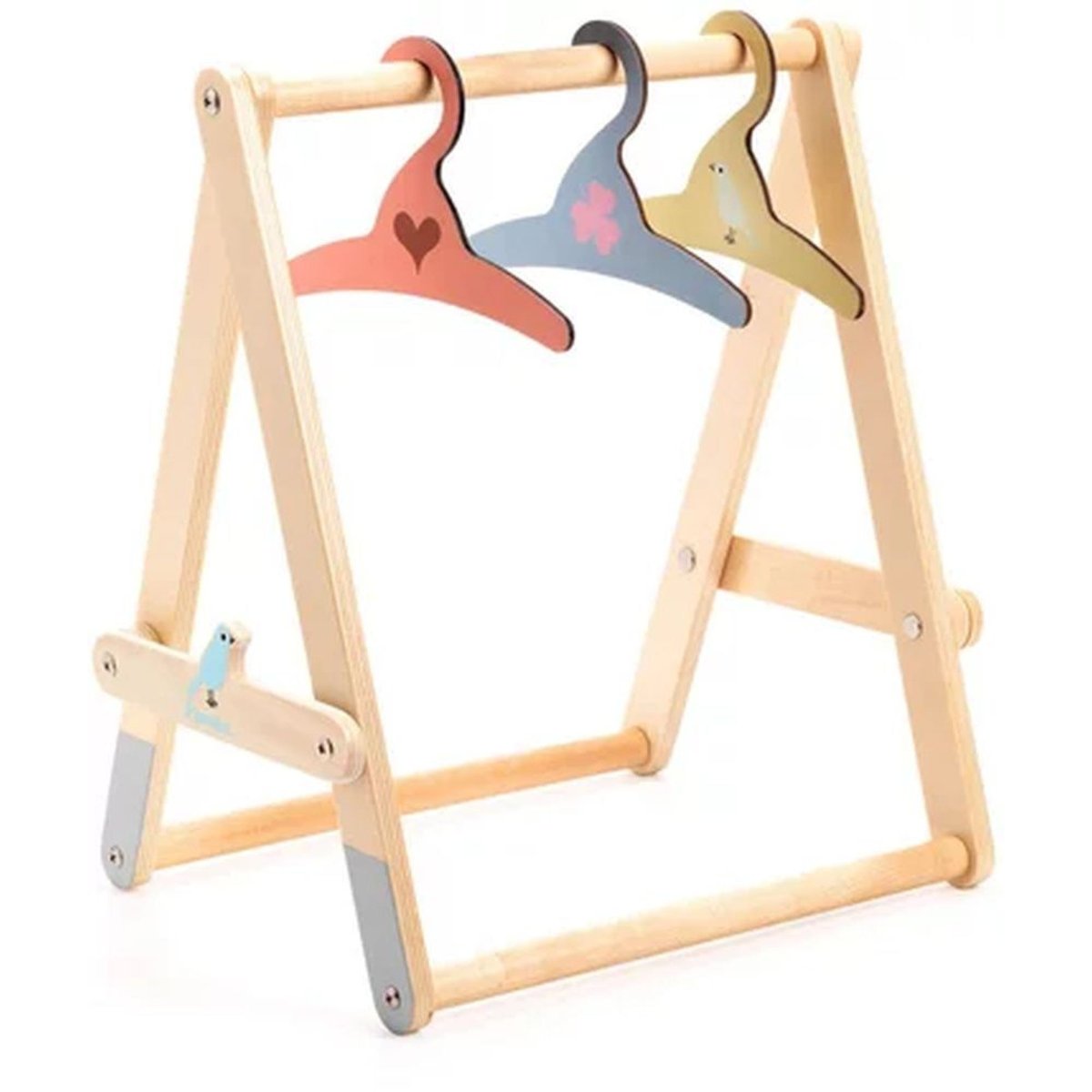 Portant et 3 cintres pour vêtements poupée bois clair, DJECO