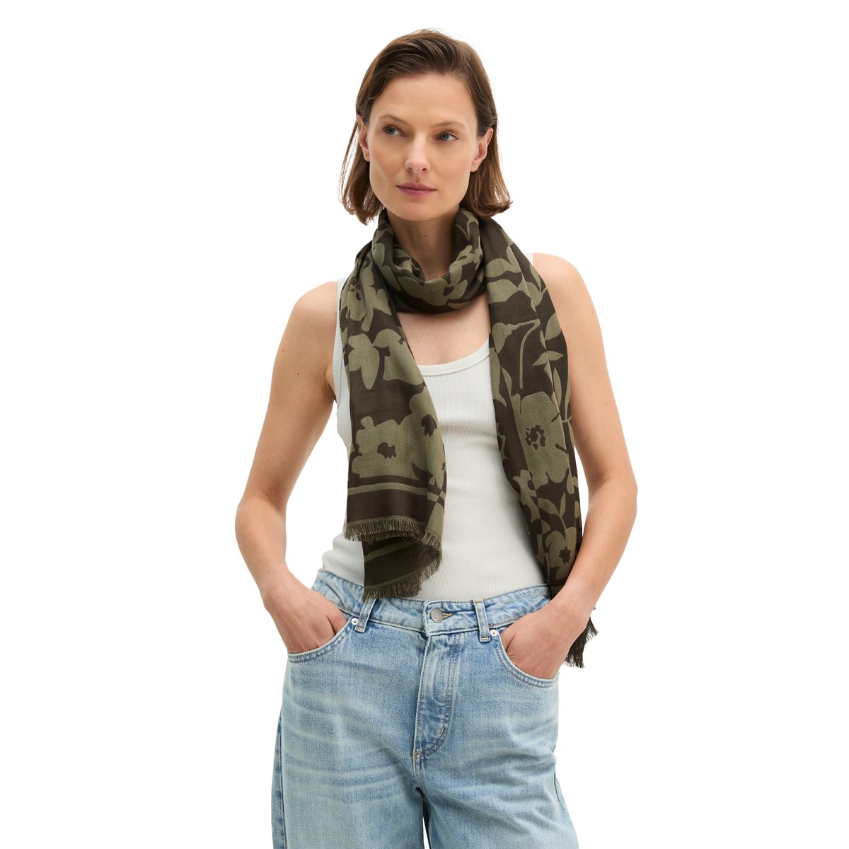 Écharpe tissée en pur coton bio vert foncé, MARC O'POLO