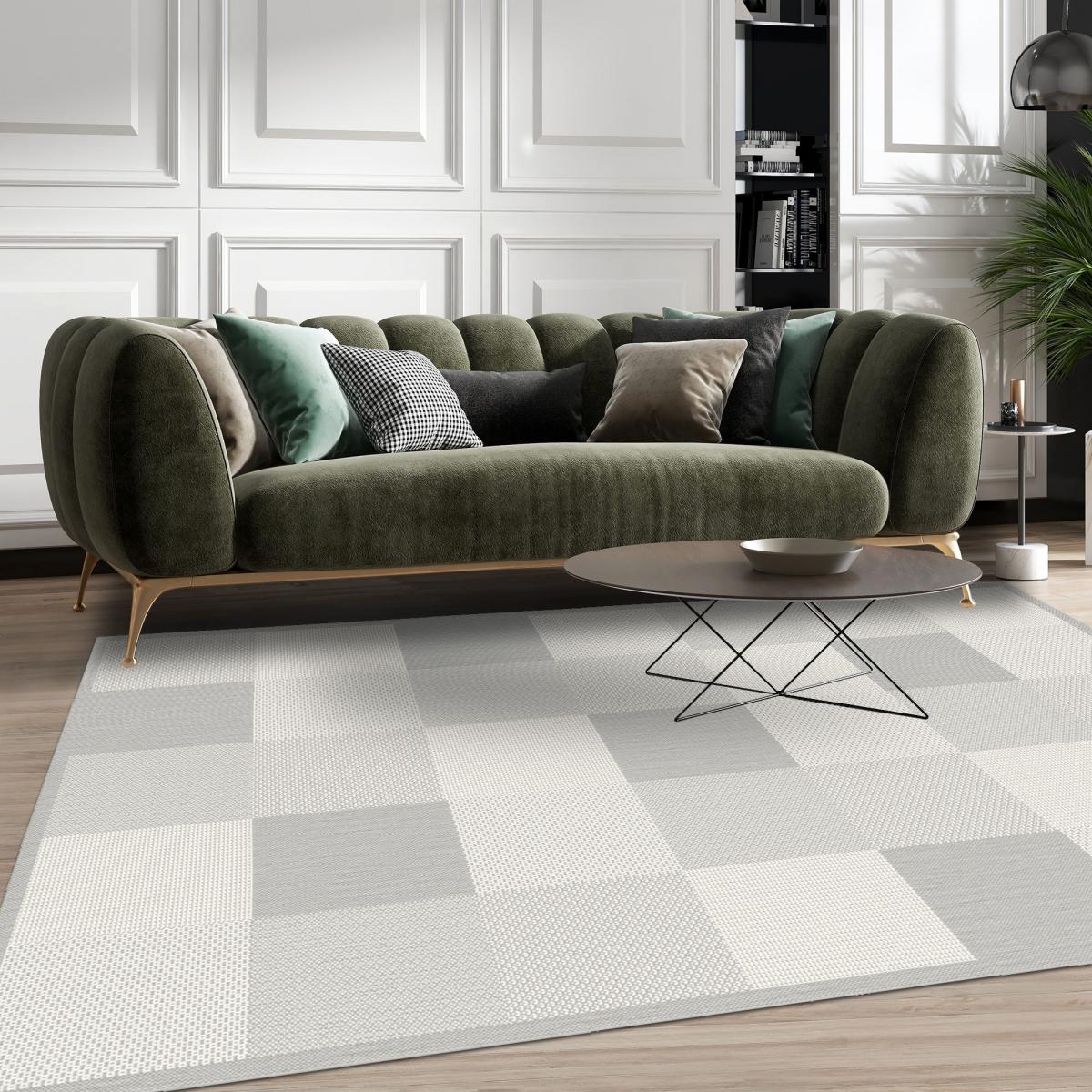 Tapis extérieur tissé kilim rectangle STAROW 1 gris, UN AMOUR DE TAPIS