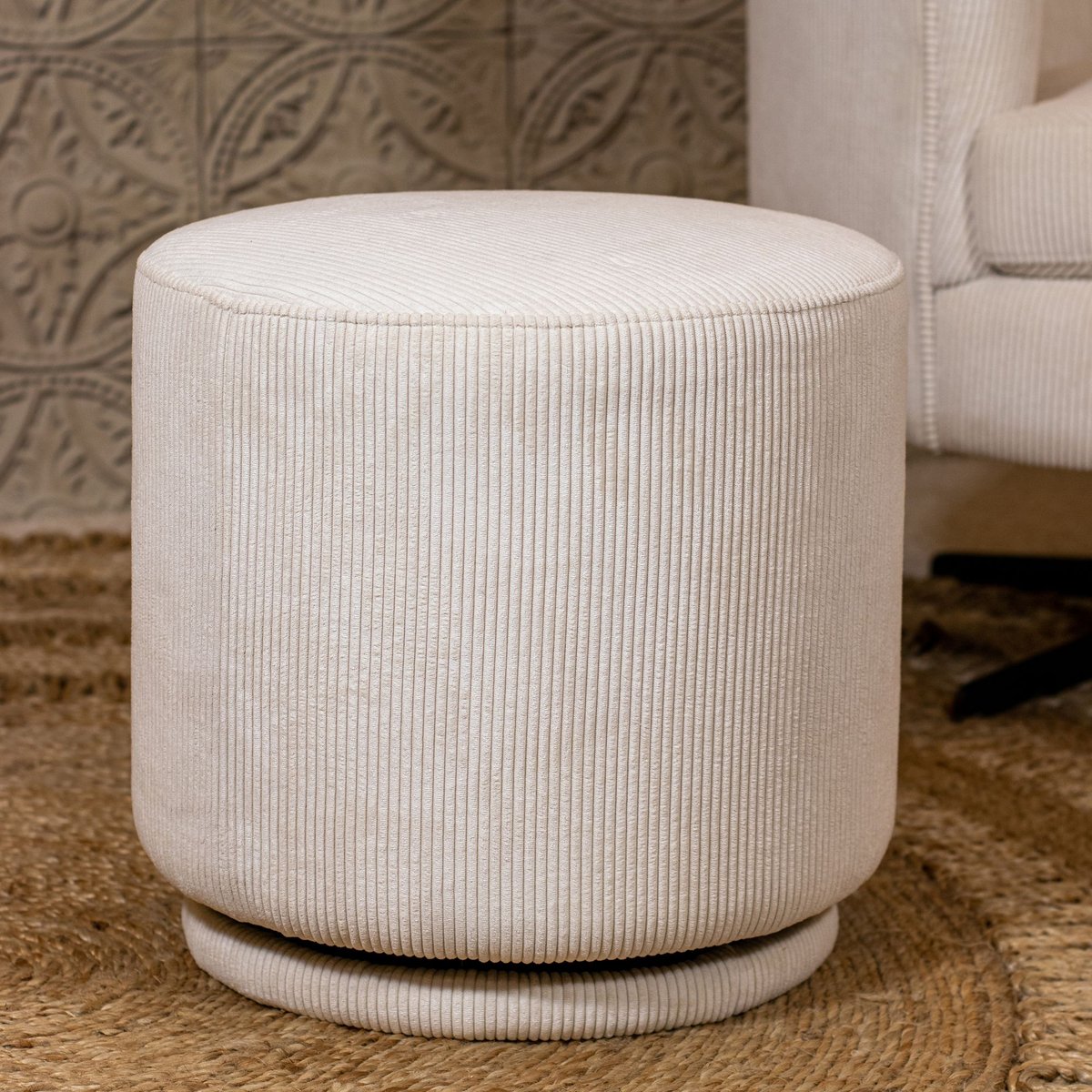 Pouf pivotant en velours cotelé ecru, NOW'S HOME