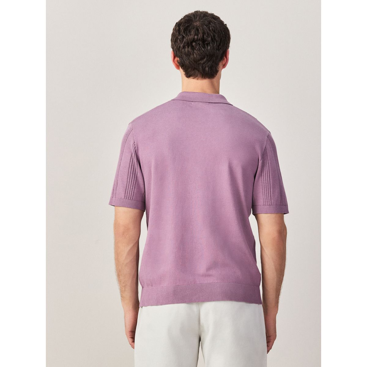 Polo standard rayé en maille pointelle violet, NEXT