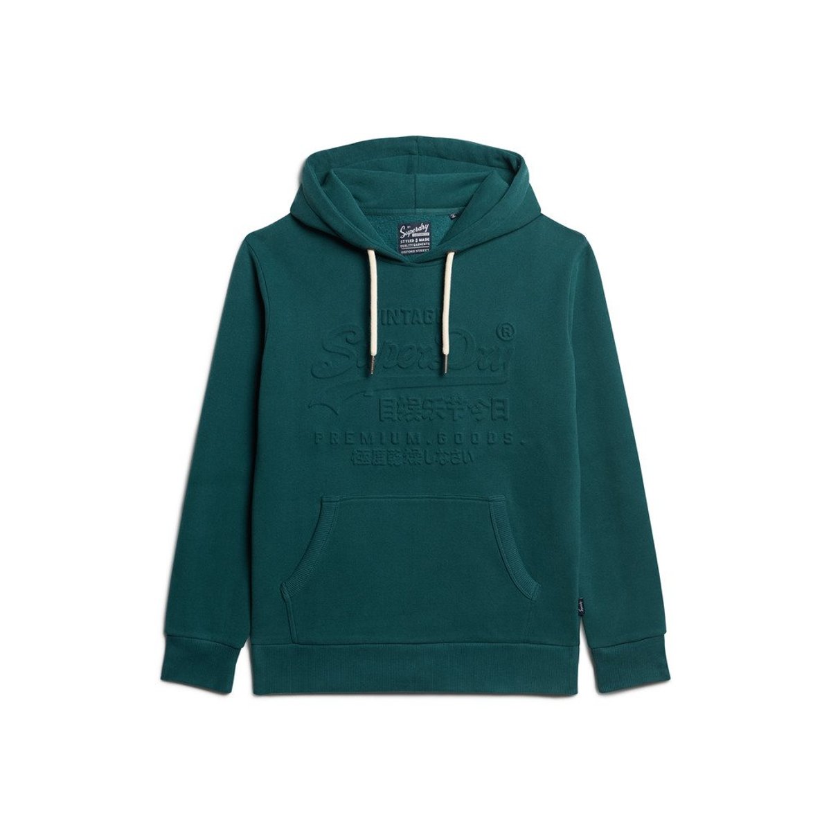 Sweat à capuche à logo graphique en relief vert fourneau, SUPERDRY